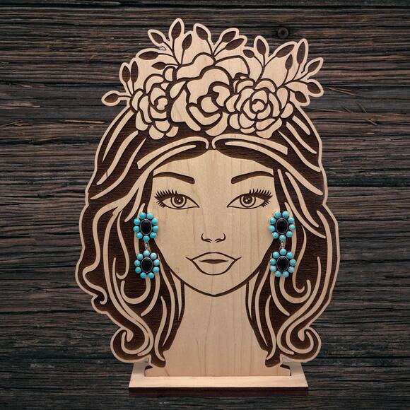 FEDERICO JIMENEZ Sterling Silver Natural Turquoise Onyx Cluster Dangle Earrings - Picture 3 of 3